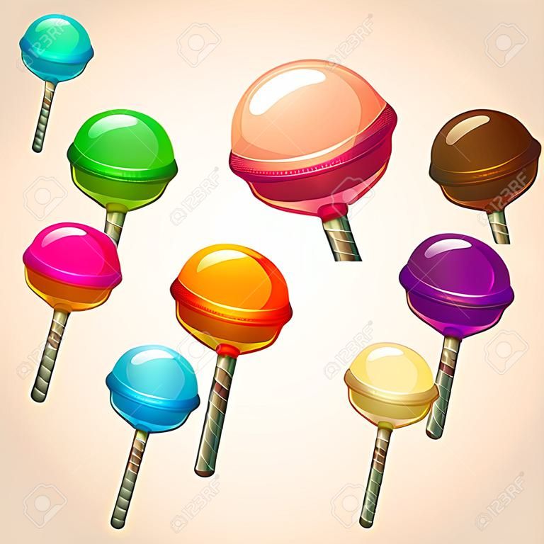 Ensemble de sucettes colorées, bonbons sucrés, illustration vectorielle