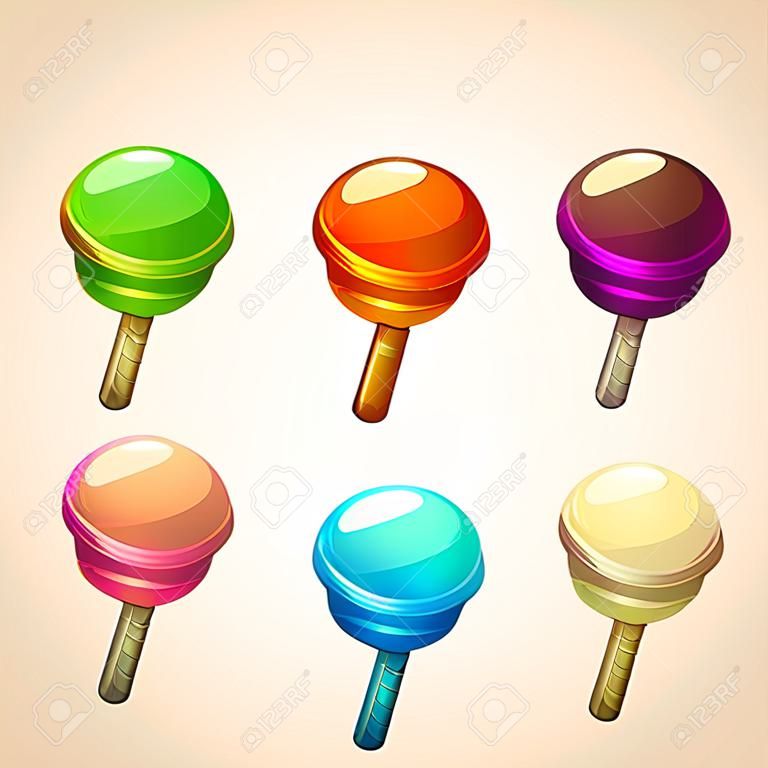 Ensemble de sucettes colorées, bonbons sucrés, illustration vectorielle