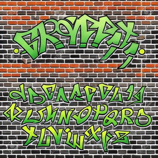 Graffiti font alphabet on the brick wall