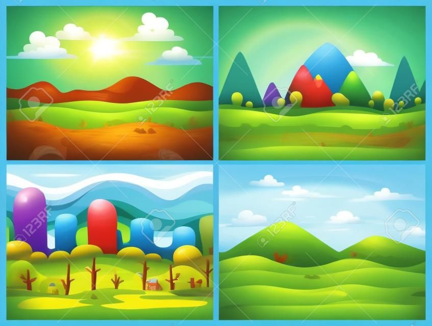 Set di paesaggi animati senza soluzione di continuità per la progettazione del gioco, carattere orizzontale di fondo