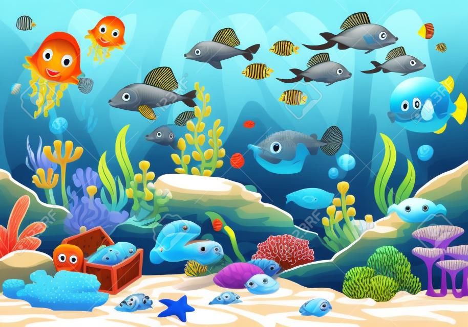 Underwater world, cartoon vector illustration