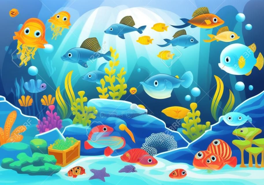 Подводный мир, мультфильм векторные иллюстрации