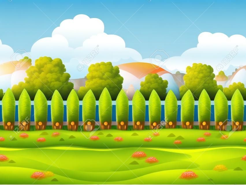 Seamless cartoon country landscape, endless village background, separated layers for parallax effect