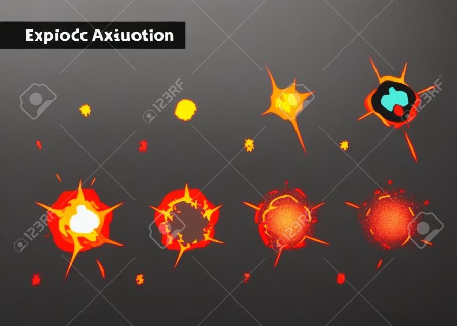 Efekt animasyon Explode. Karikatür patlama kareler