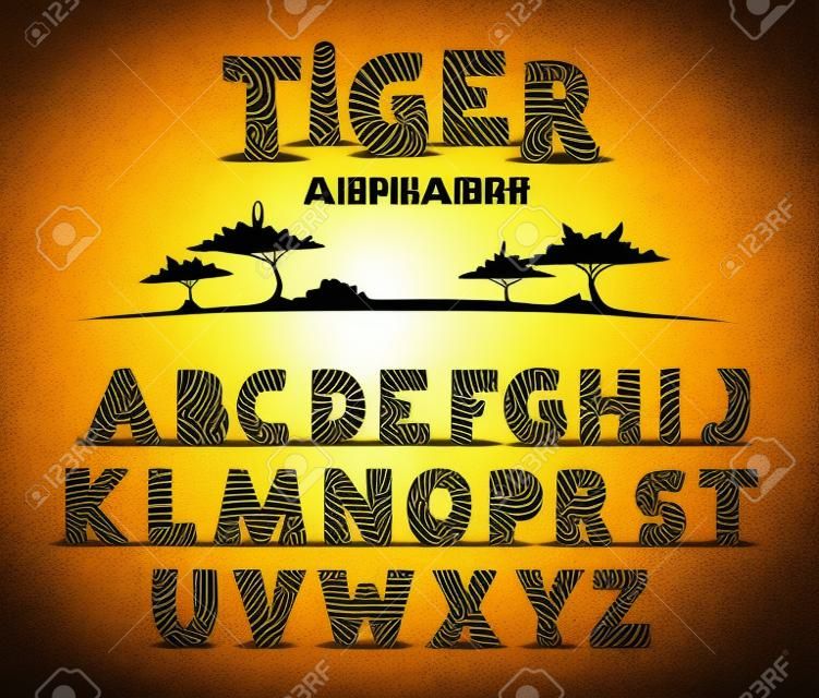 Тигр алфавит, вектор шрифт с дикой рисунком