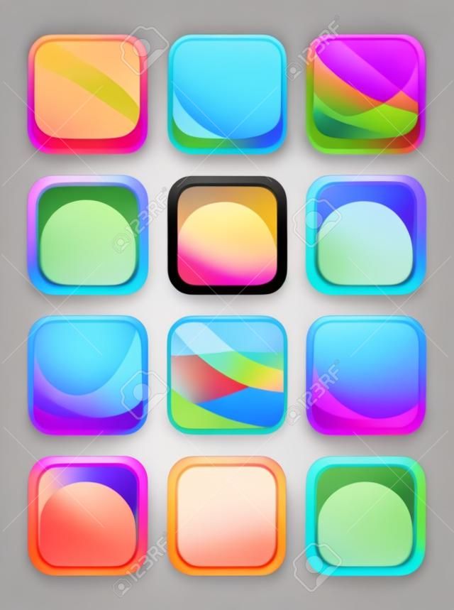 Vicces fényes színes UI elemeket, négyzet vektor gombok és keretek app tervezés