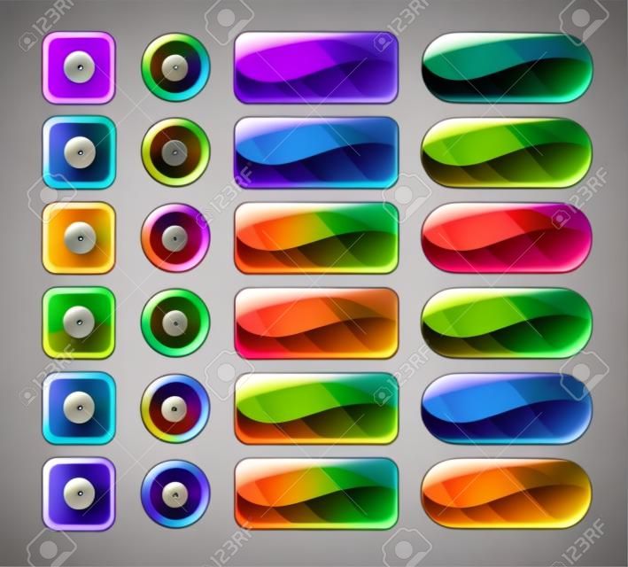 Яркие кнопки спектра набор, векторные элементы для веб-или игра UI дизайна