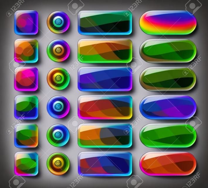 Яркие кнопки спектра набор, векторные элементы для веб-или игра UI дизайна