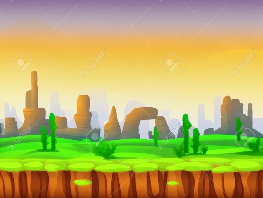Naadloze prairie landschap, natuur oneindige achtergrond, gescheiden lagen klaar voor animatie