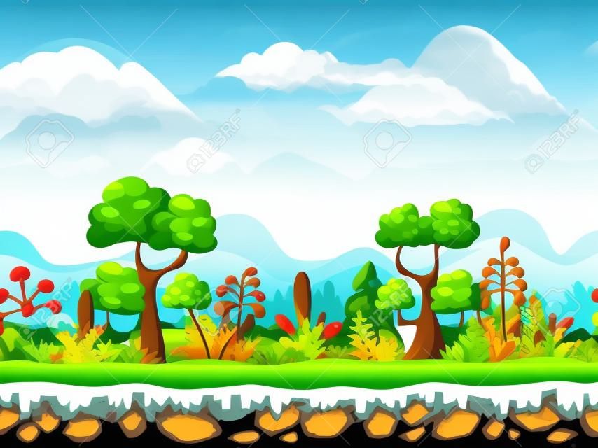 Cartoon seamless nature landscape, vector background for game design, separated layers for parallax effect