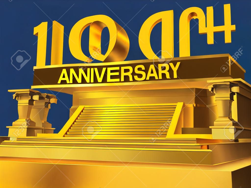 golden 10th anniversary on a platform