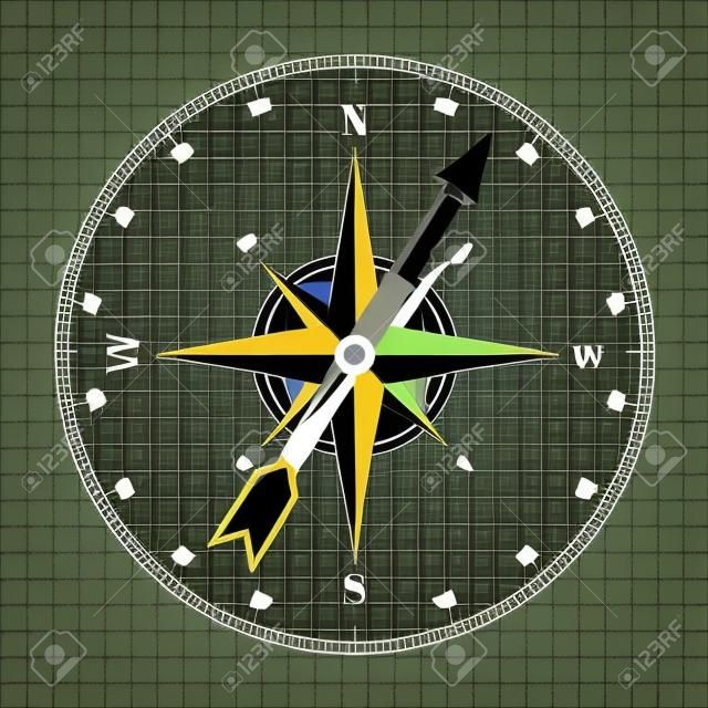 Kompass auf dem karierten Hintergrund. EPS-10-Vektordatei.
