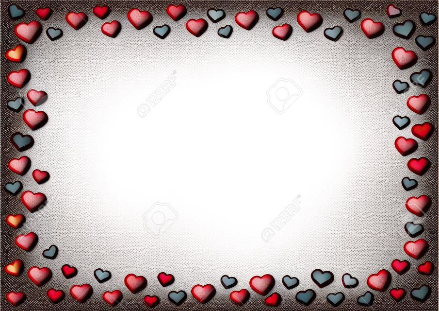 Valentines Day Background. Red Hearts Border Frame. Vector Frame with gorizontal Space for your Text.