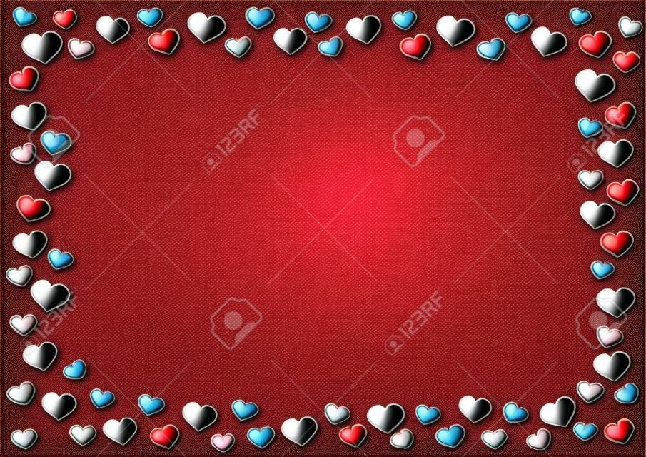 Valentines Day Background. Red Hearts Border Frame. Vector Frame with gorizontal Space for your Text.