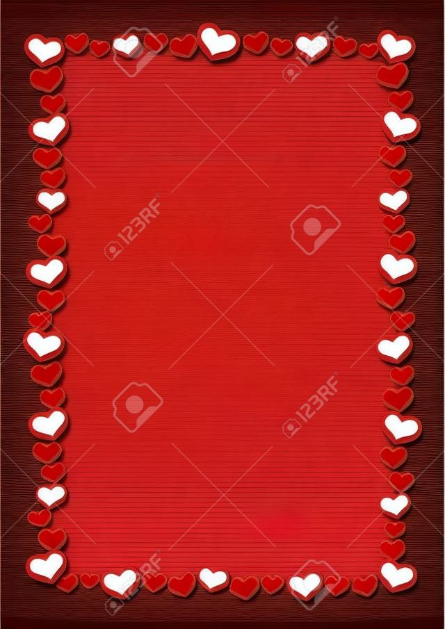 День Святого Валентина фона. Красные сердца границы кадра. Вектор кадр с вертикальным пространством для вашего текста.