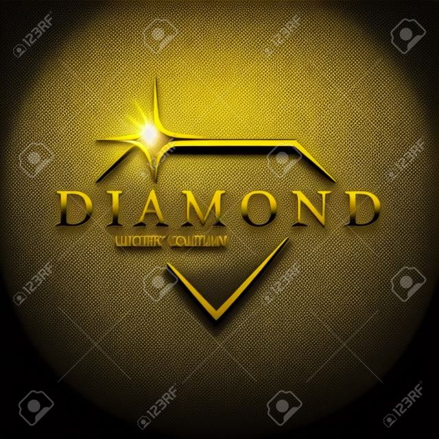 Symbol stilisierter Diamant. Goldenes Vektorlogo auf schwarzem Hintergrund. Luxus Schmuck.