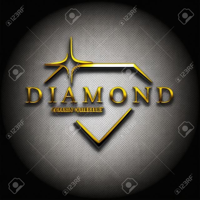 Icono de diamante estilizado. Logotipo vectorial de oro sobre fondo negro. Joyas de lujo.
