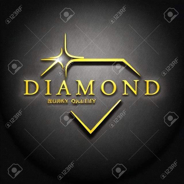 Ikona Stylizowany Diament. Logo wektor złoty na czarnym tle. Luksusowa biżuteria.