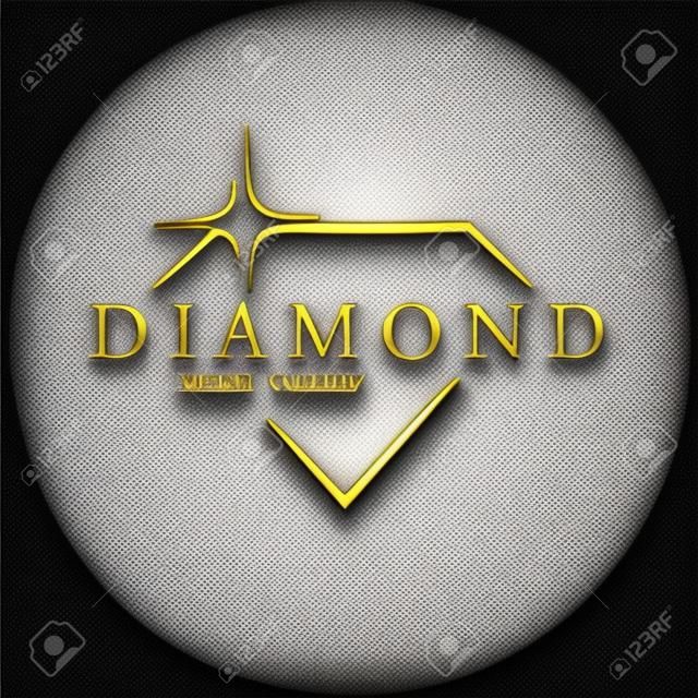 Icon Stylized Diamond. Golden Vector Logo on black background. Luxury jewelry.