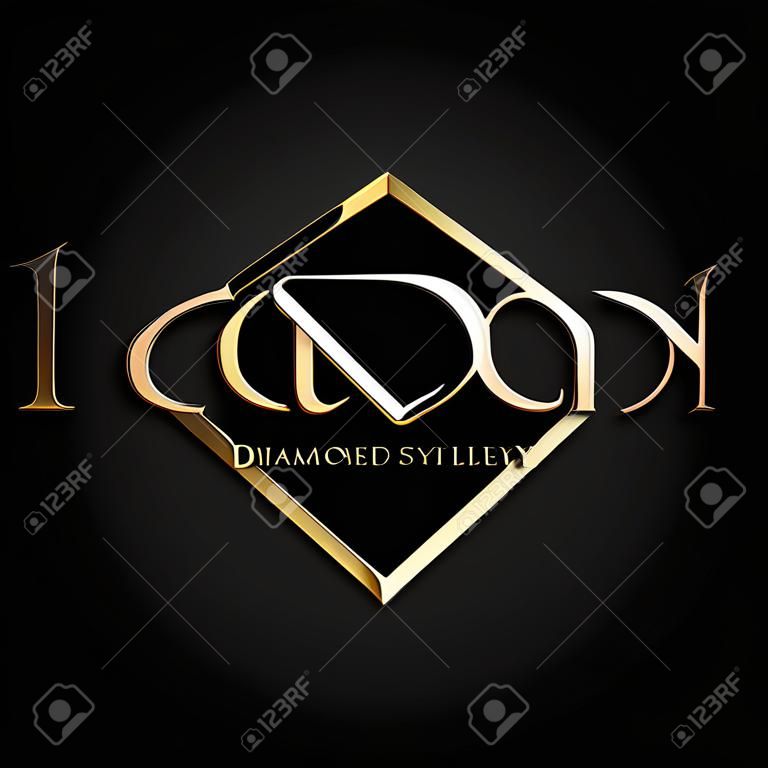Icona Stilizzato Diamante. Logo vettoriale dorato su sfondo nero. Gioielli di lusso.