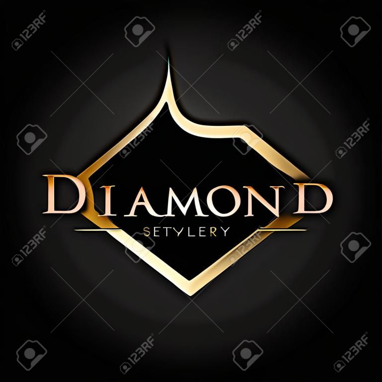 Symbol stilisierter Diamant. Goldenes Vektorlogo auf schwarzem Hintergrund. Luxus Schmuck.
