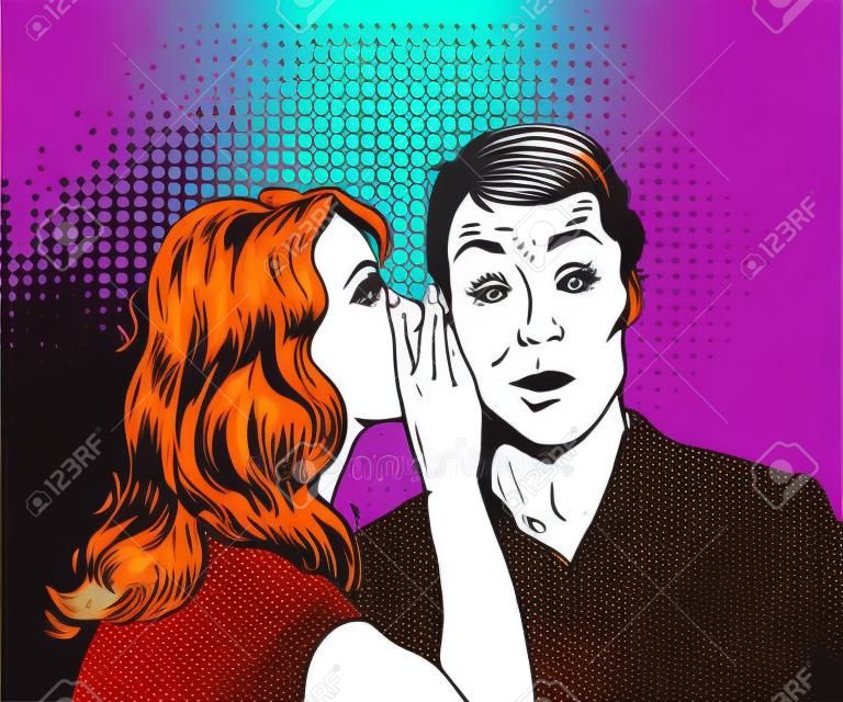 Man and woman whisper pop art vector illustration stock