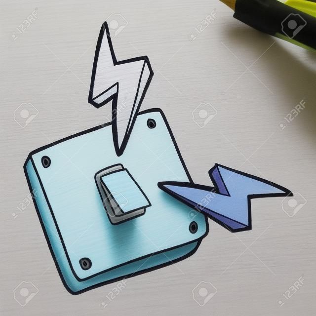 freehand drawn cartoon sparking electric light switch