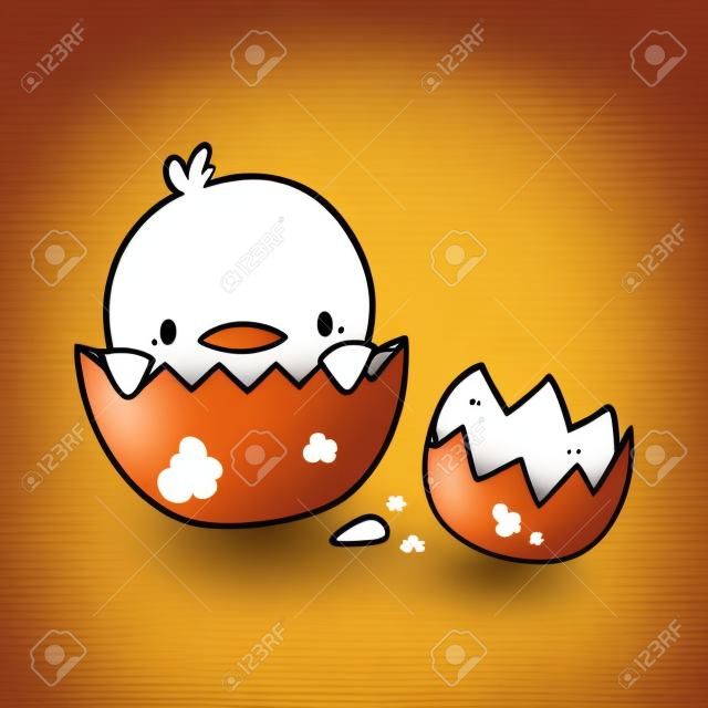 계란에서 부화하는 귀여운 만화 병아리