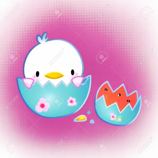 可爱的卡通小鸡从卵孵化