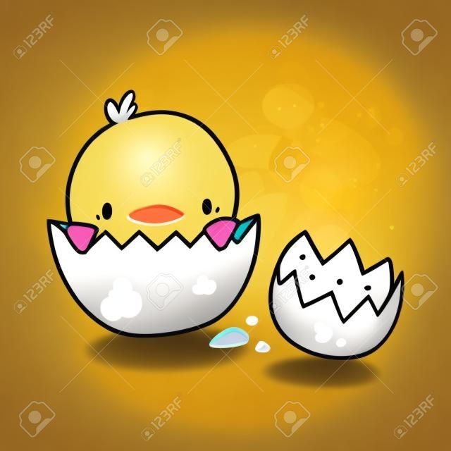 계란에서 부화하는 귀여운 만화 병아리