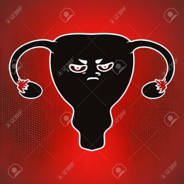 Cartoon angry uterus vector illustration