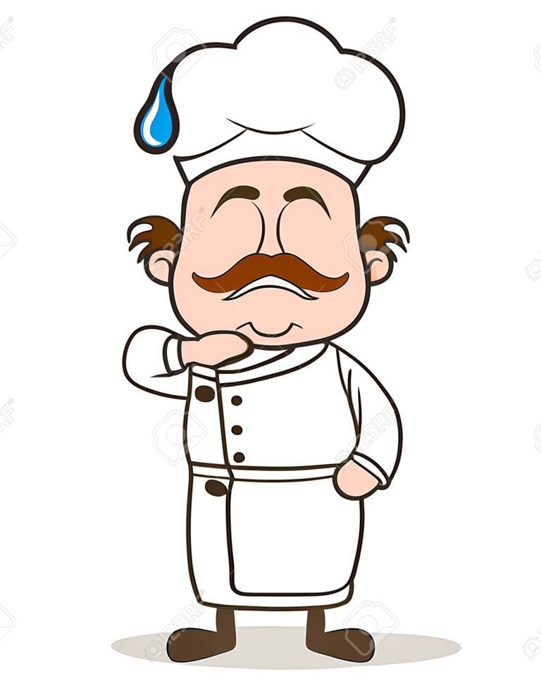 Cartoon Scared Chef Face with Cold Sweat Vector