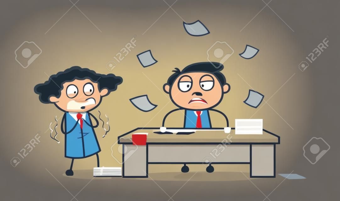 Scared from Boss - Office Businessman Employee Cartoon Vector Illustration