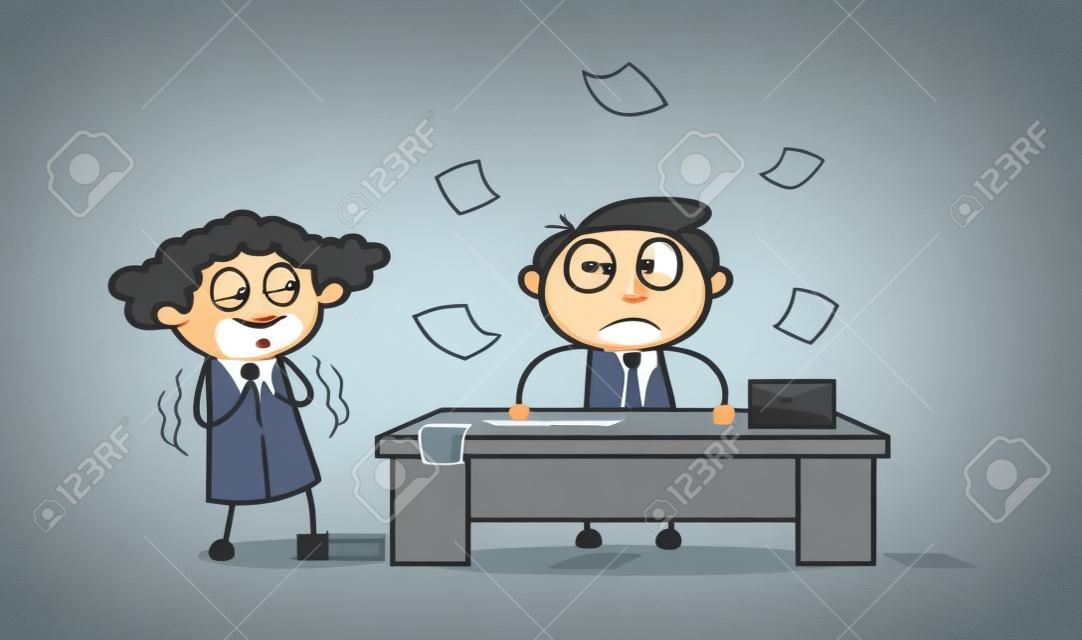 Asustado del jefe - ilustración de Vector de dibujos animados de empleado de empresario de oficina