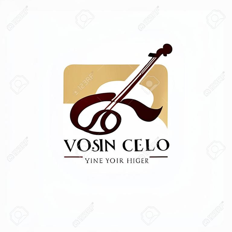 ヴァイオリン/チェロロゴデザインインスピレーション、クラシックと高級ロゴデザイン