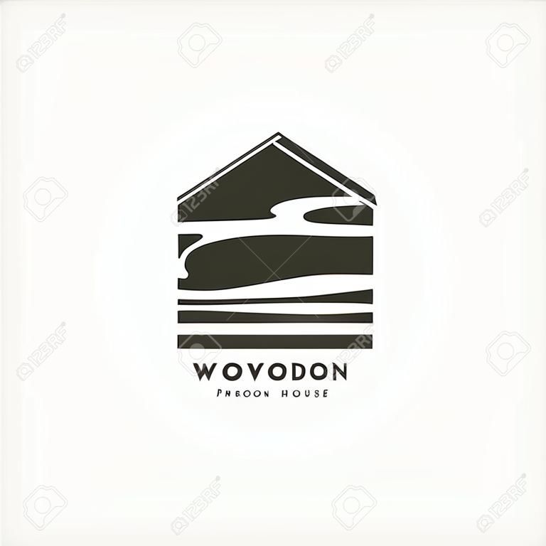 wooden house woodwork logo vector minimalist illustration design