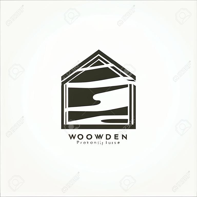 disegno minimalista dell'illustrazione di vettore del logo della falegnameria della casa in legno