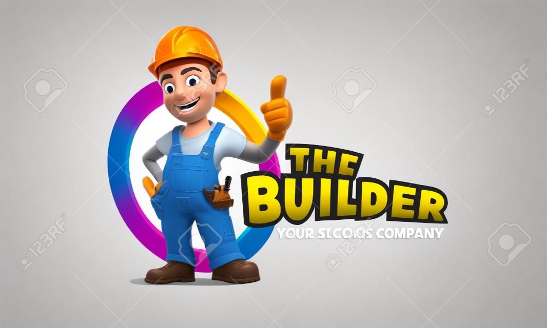The Builder Mascot Logo Cartoon . Thumbs up builder man character. logo template for any business identity architecture, property, real estate, housing solutions, home staging, building engineers, etc