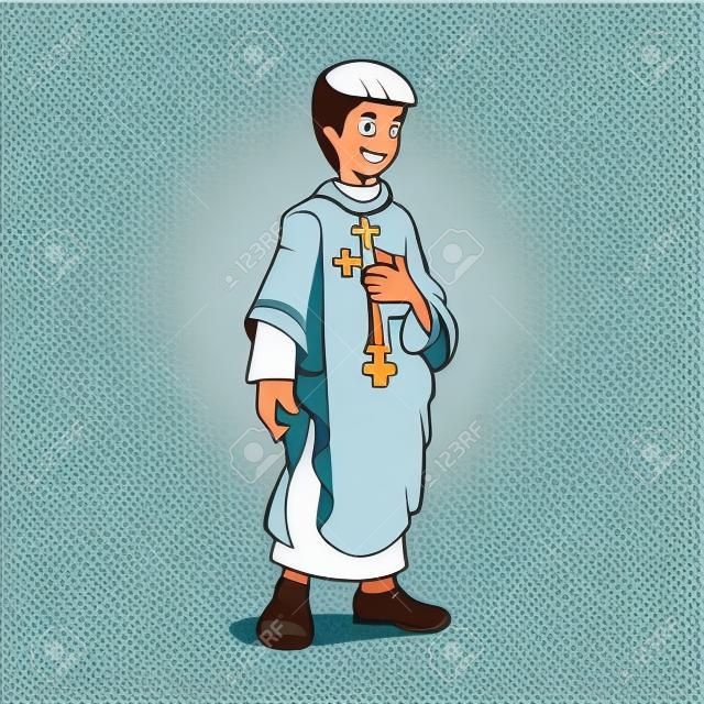 Illustration vectorielle de dessin animé prêtre catholique cartoon.