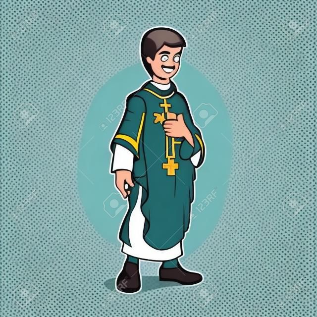 Vector illustration of cartoon catholic priest cartoon.