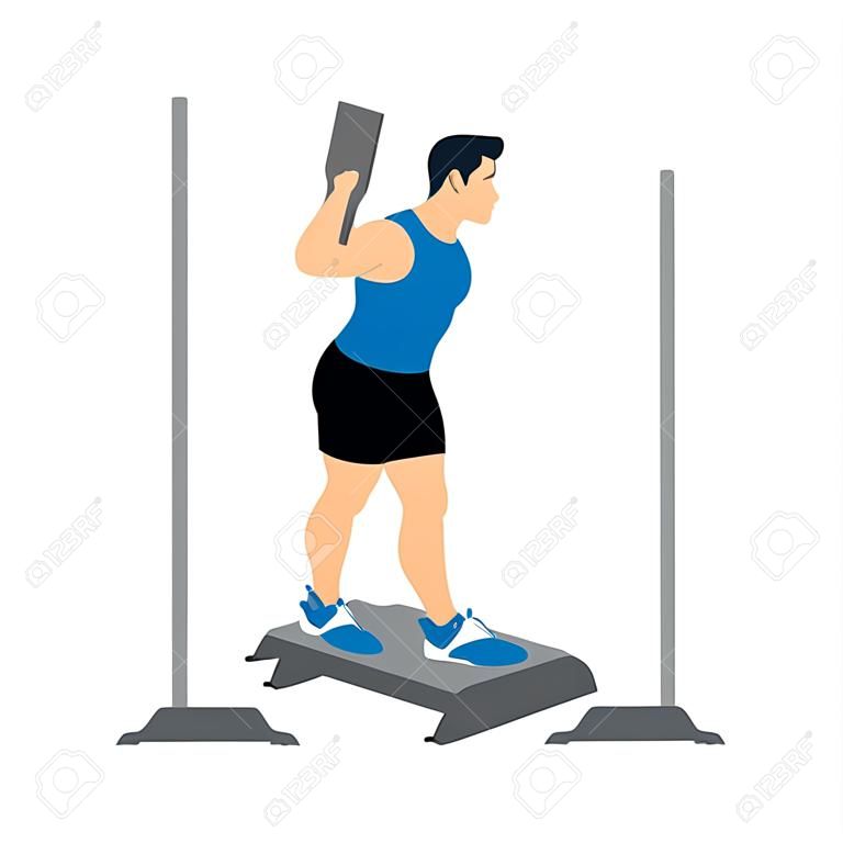Exercices réalisables à la maison. Tenez-vous sur une marche pour que votre talon puisse descendre plus bas que le reste de votre pied au bas du mouvement. avec veau soulève la posture.