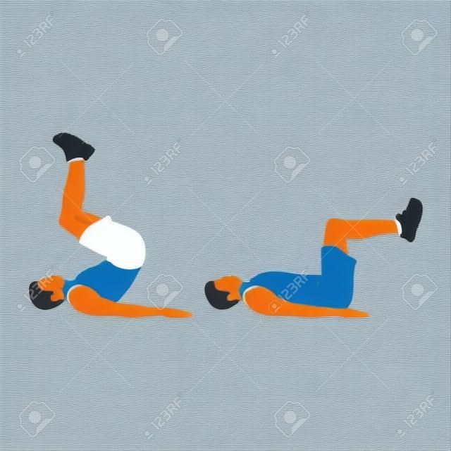 Man doing reverse crunch exercise. Flat vector illustration isolated on white background. Layered vector. abs workout