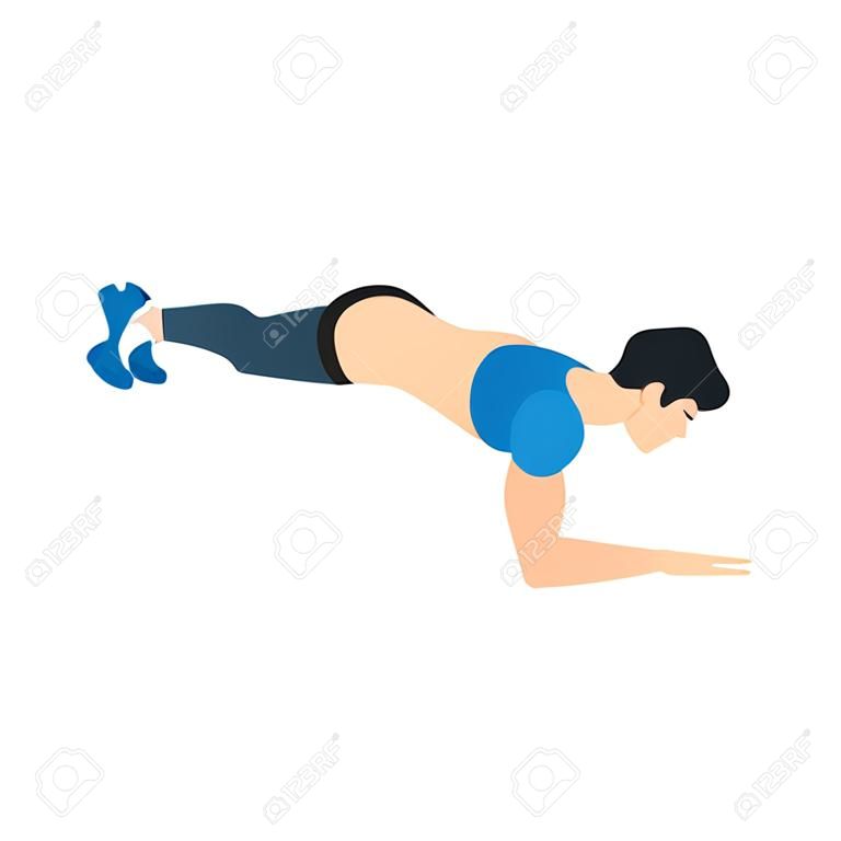 Modified knee push ups exercise. Flat vector illustration isolated on white background. Workout character