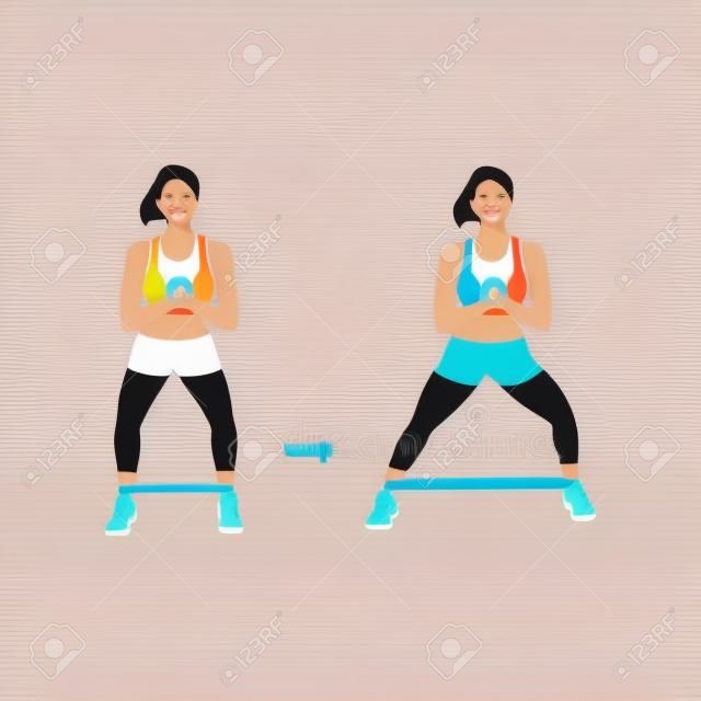 Woman doing Lateral banded walk. Side walk with resistance band exercise. Flat vector illustration isolated on white background