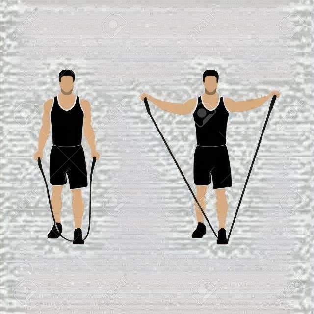 Człowiek wykonujący boczne podbicia zespołu oporu. ćwiczenia na unoszenie boczne. płaska ilustracja wektorowa izolowana na białym tle