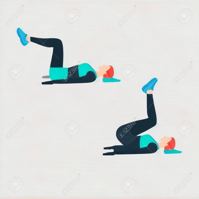 Mujer haciendo ejercicio. Ilustración de vector plano aislado sobre fondo blanco