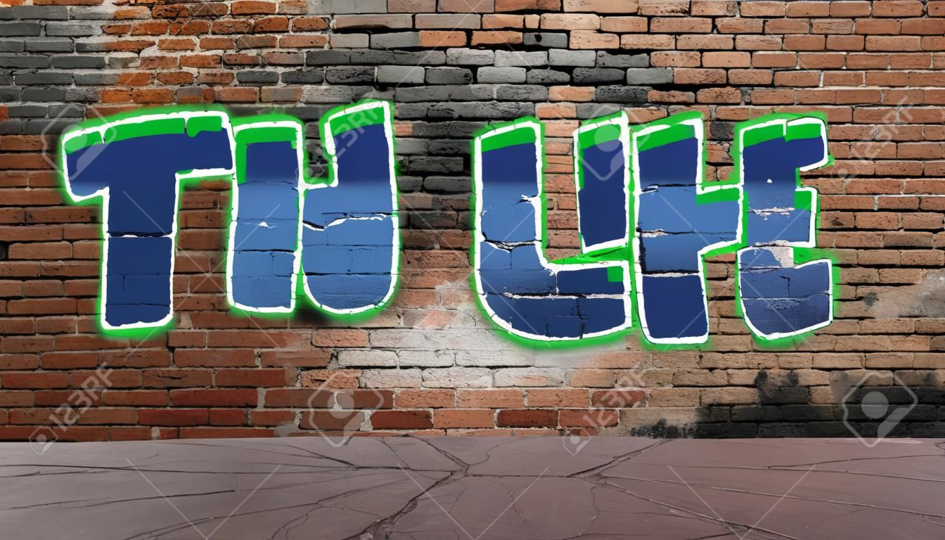 Thug life graffiti in una strada scena muro di mattoni