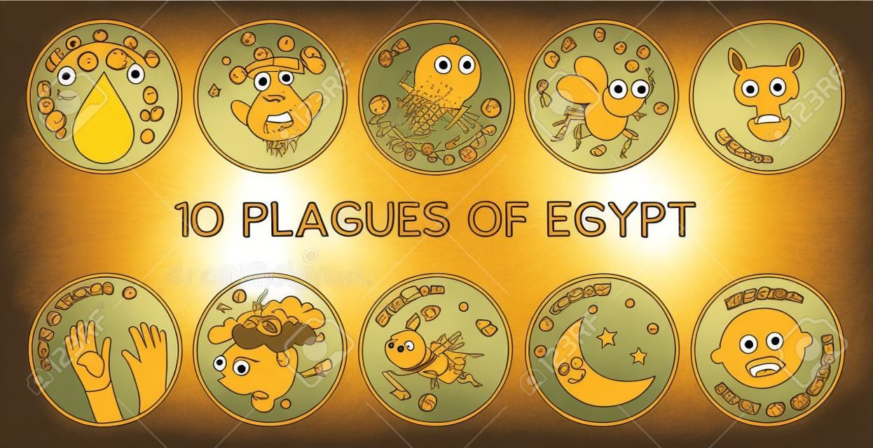 エジプト漫画の過越の10の疫病 - ベクトルイラスト