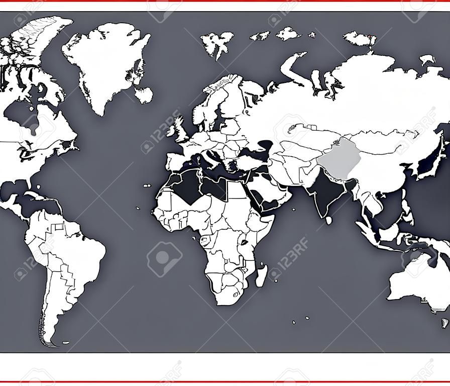 Carte du monde modifiable avec les pays et les frontières