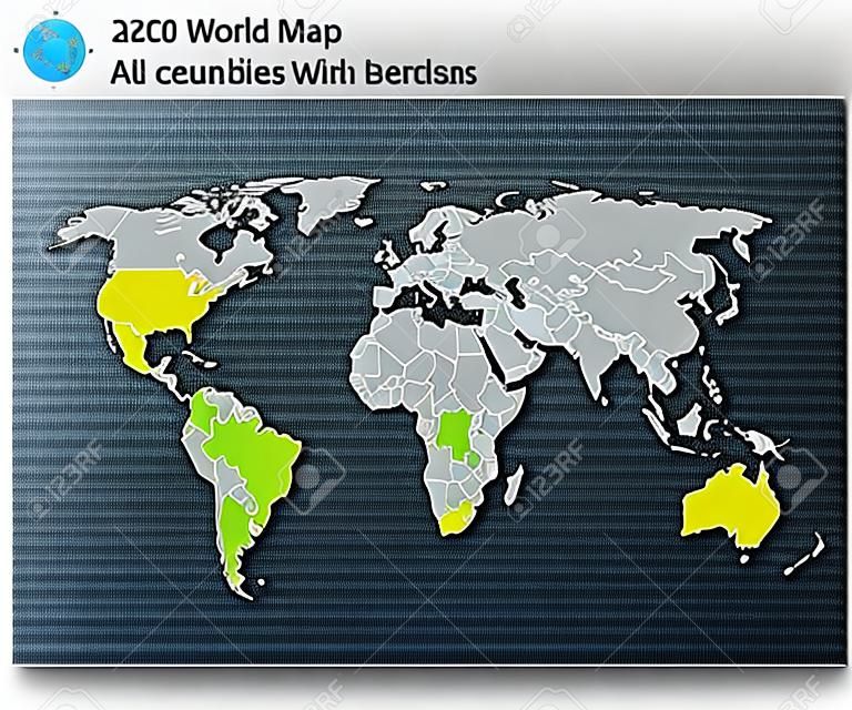Mapa do mundo editável com países e fronteiras